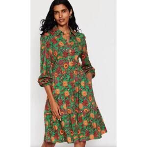 Boden Jemima Tiered Jersey Long Sleeve Green Paisley Dress Size 8